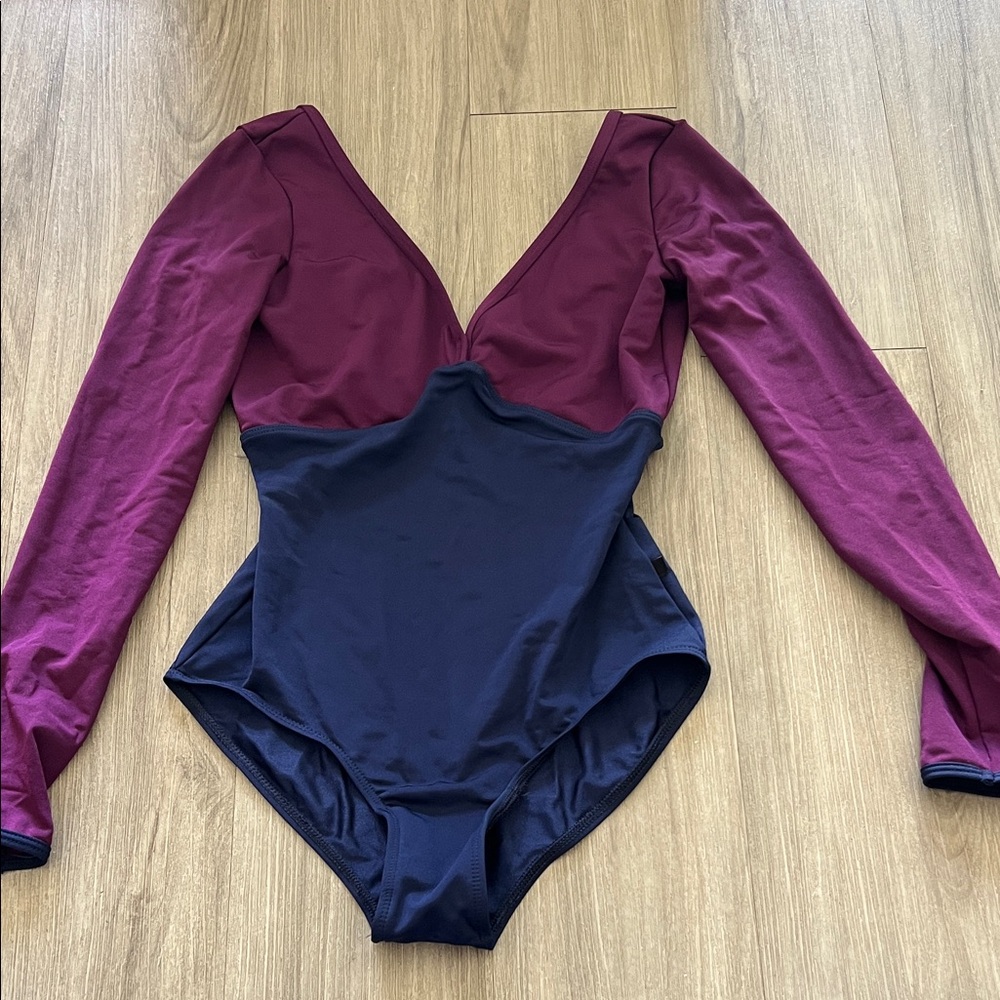 Burgundy and Navy Long Sleeve Leotard